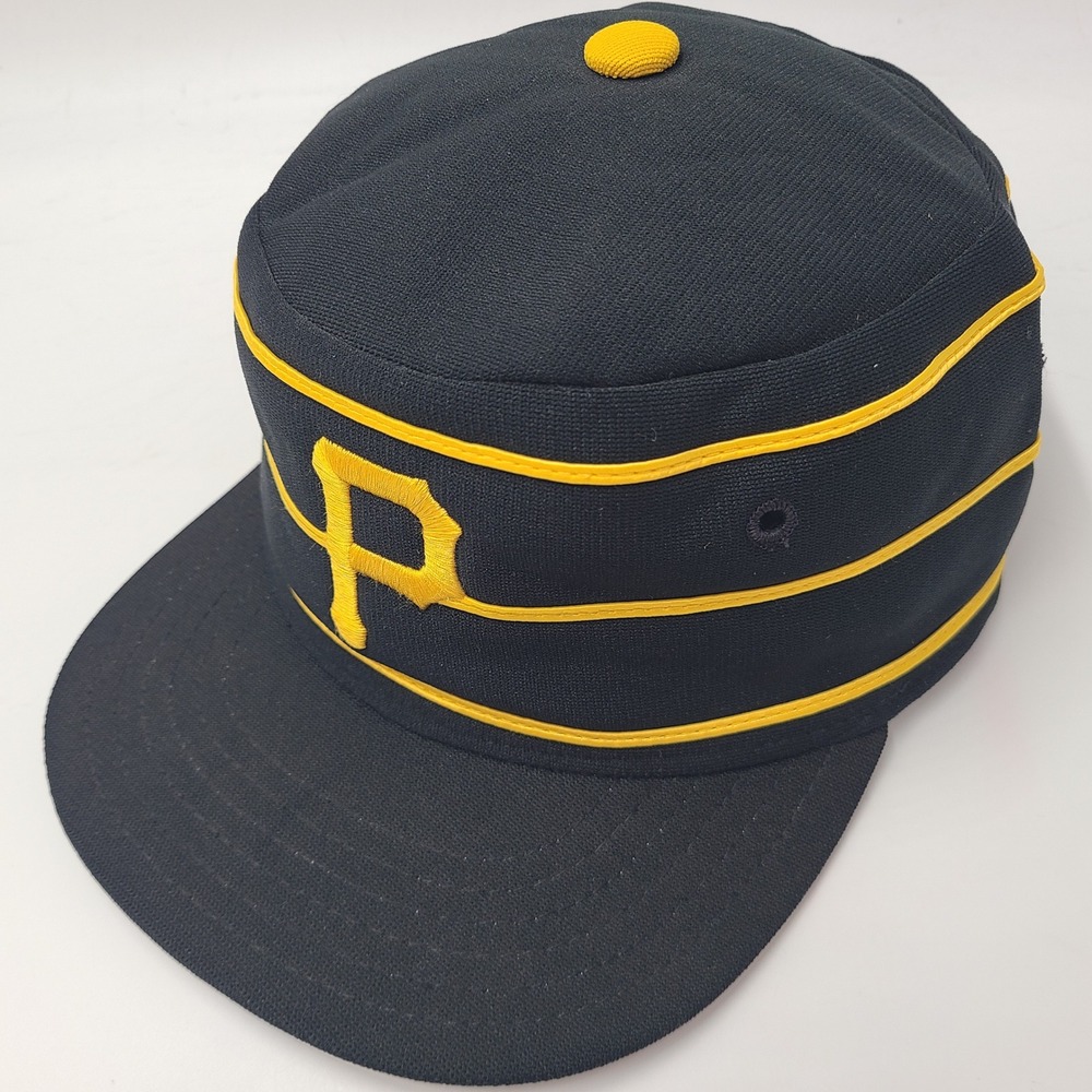 Vintage Pittsburgh Pirates Hat Fitted 7 3/8 New Era Pro Model Black MLB Pillbox